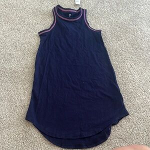 Navy Sleeveless Dress with Pink Trim